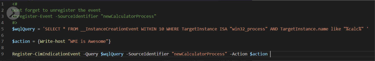WMI temporary event subscription